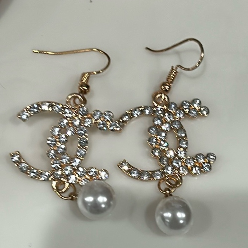 Chanel Gold Tone Metal Earrings Swarovski Crystals